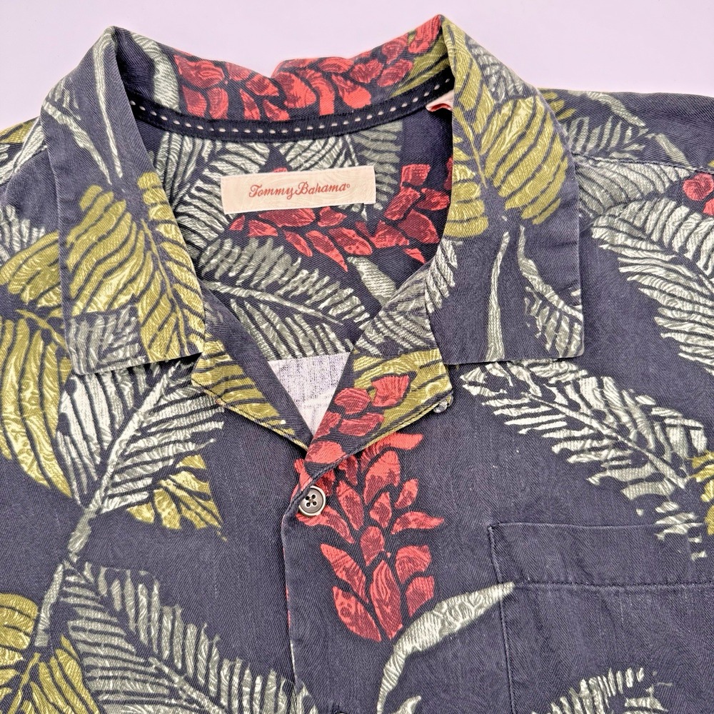 Tommy Bahama Men's‎ XXL Silk Black Green Tropical Short Sleeve Button Camp Shirt